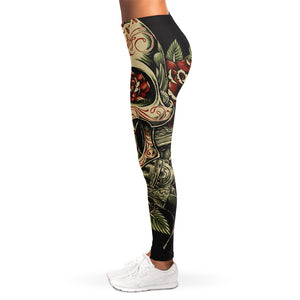 Skull And Roses Tattoo Print Women's Leggings