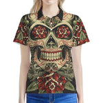 Skull And Roses Tattoo Print Women's Polo Shirt