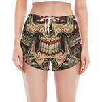 Skull And Roses Tattoo Print Women's Split Running Shorts