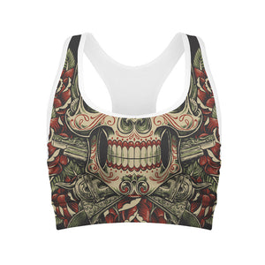 Skull And Roses Tattoo Print Women's Sports Bra