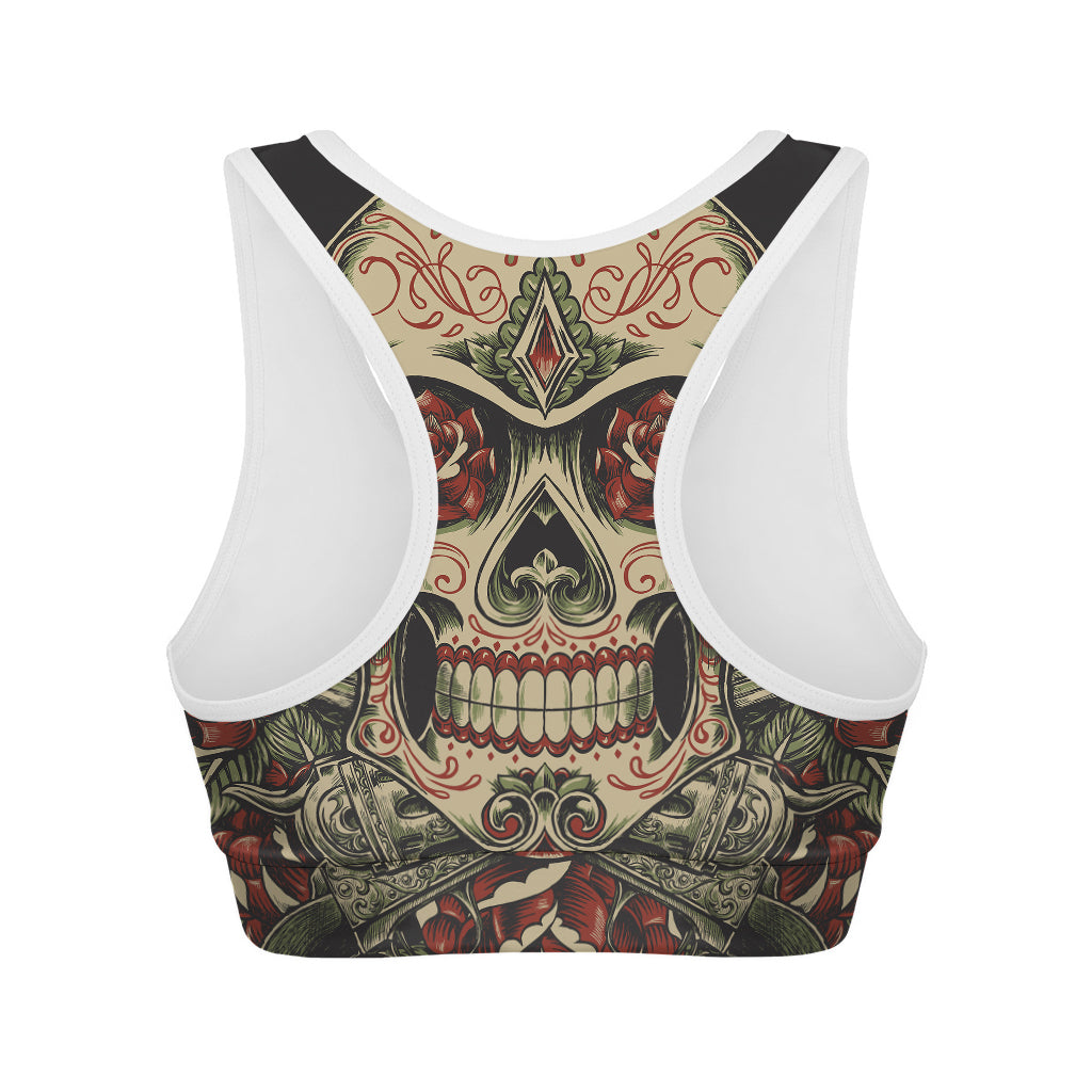 Skull And Roses Tattoo Print Women's Sports Bra