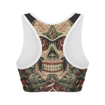 Skull And Roses Tattoo Print Women's Sports Bra