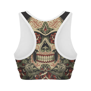 Skull And Roses Tattoo Print Women's Sports Bra