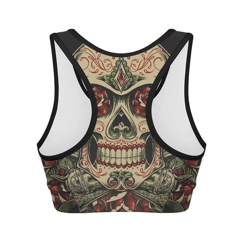 Skull And Roses Tattoo Print Women's Sports Bra