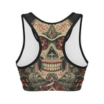 Skull And Roses Tattoo Print Women's Sports Bra