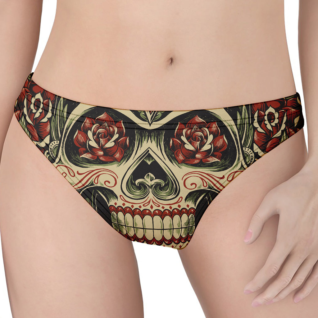 Skull And Roses Tattoo Print Women's Thong