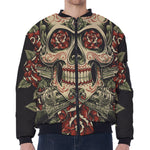 Skull And Roses Tattoo Print Zip Sleeve Bomber Jacket