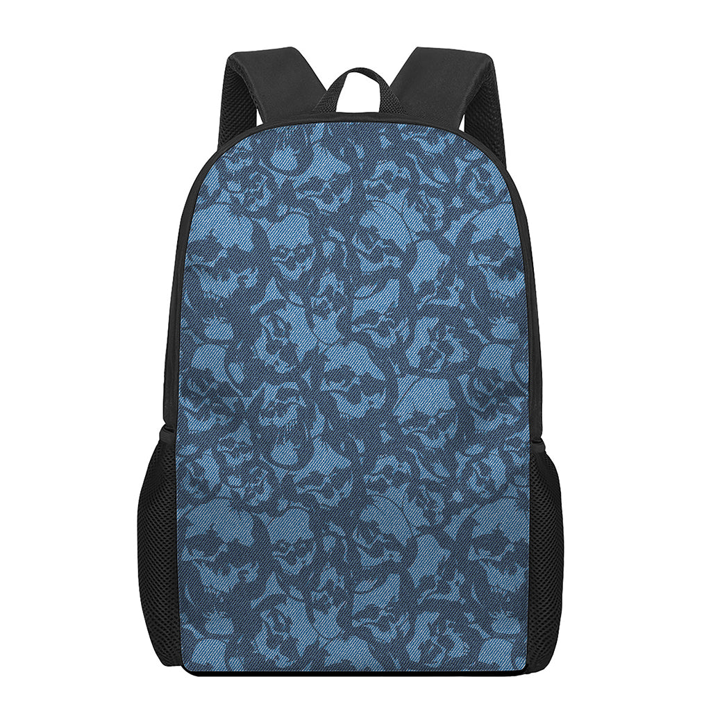 Skull Denim Jeans Pattern Print 17 Inch Backpack