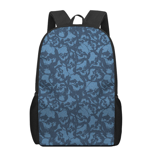 Skull Denim Jeans Pattern Print 17 Inch Backpack