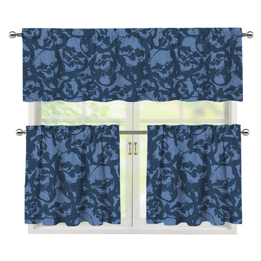 Skull Denim Jeans Pattern Print 3 Piece Kitchen Curtains