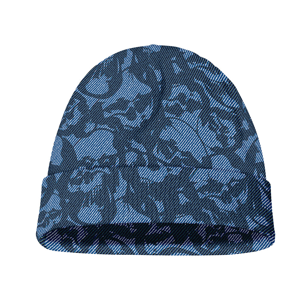 Skull Denim Jeans Pattern Print Beanie