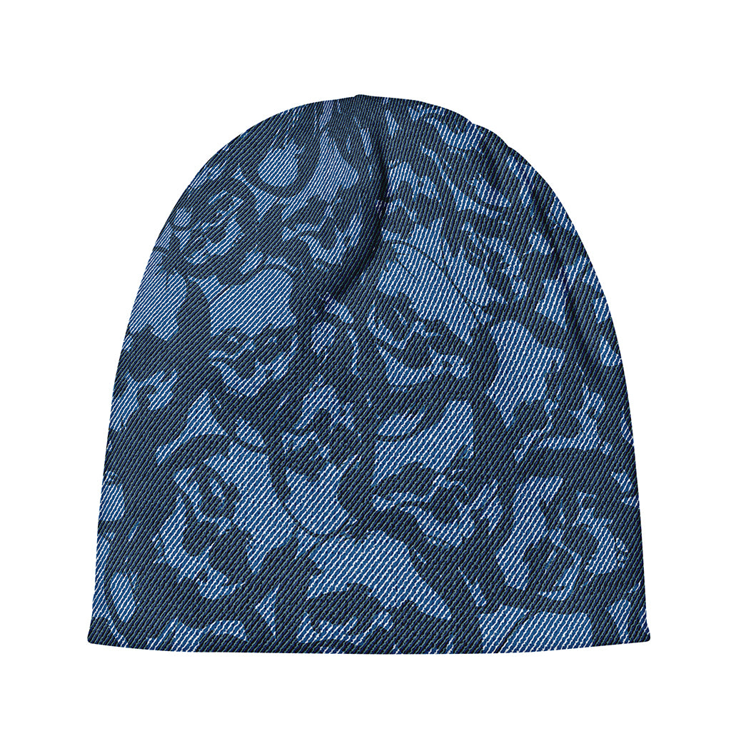 Skull Denim Jeans Pattern Print Beanie
