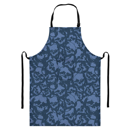 Skull Denim Jeans Pattern Print Bib Apron With Pocket