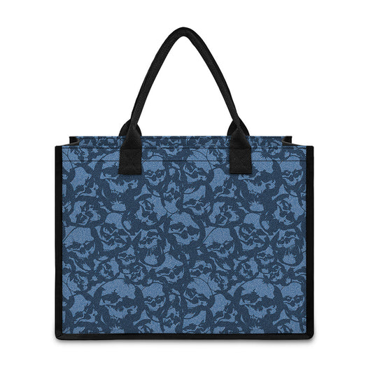 Skull Denim Jeans Pattern Print Canvas Tote Bag