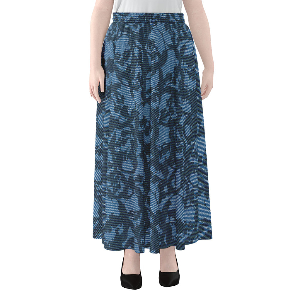 Skull Denim Jeans Pattern Print Chiffon Maxi Skirt