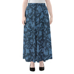 Skull Denim Jeans Pattern Print Chiffon Maxi Skirt