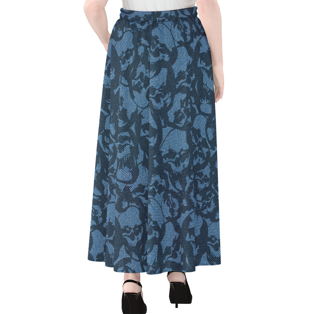 Skull Denim Jeans Pattern Print Chiffon Maxi Skirt