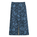 Skull Denim Jeans Pattern Print Cotton Front Slit Maxi Skirt