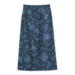 Skull Denim Jeans Pattern Print Cotton Front Slit Maxi Skirt
