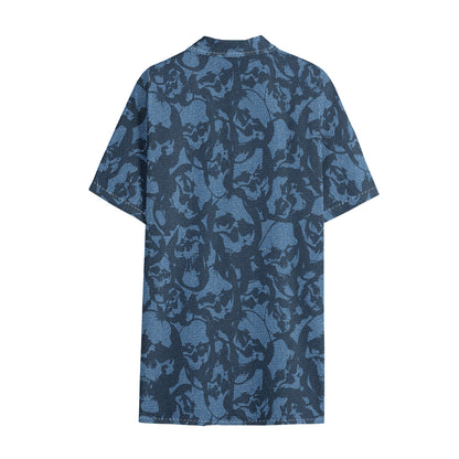 Skull Denim Jeans Pattern Print Cotton Hawaiian Shirt