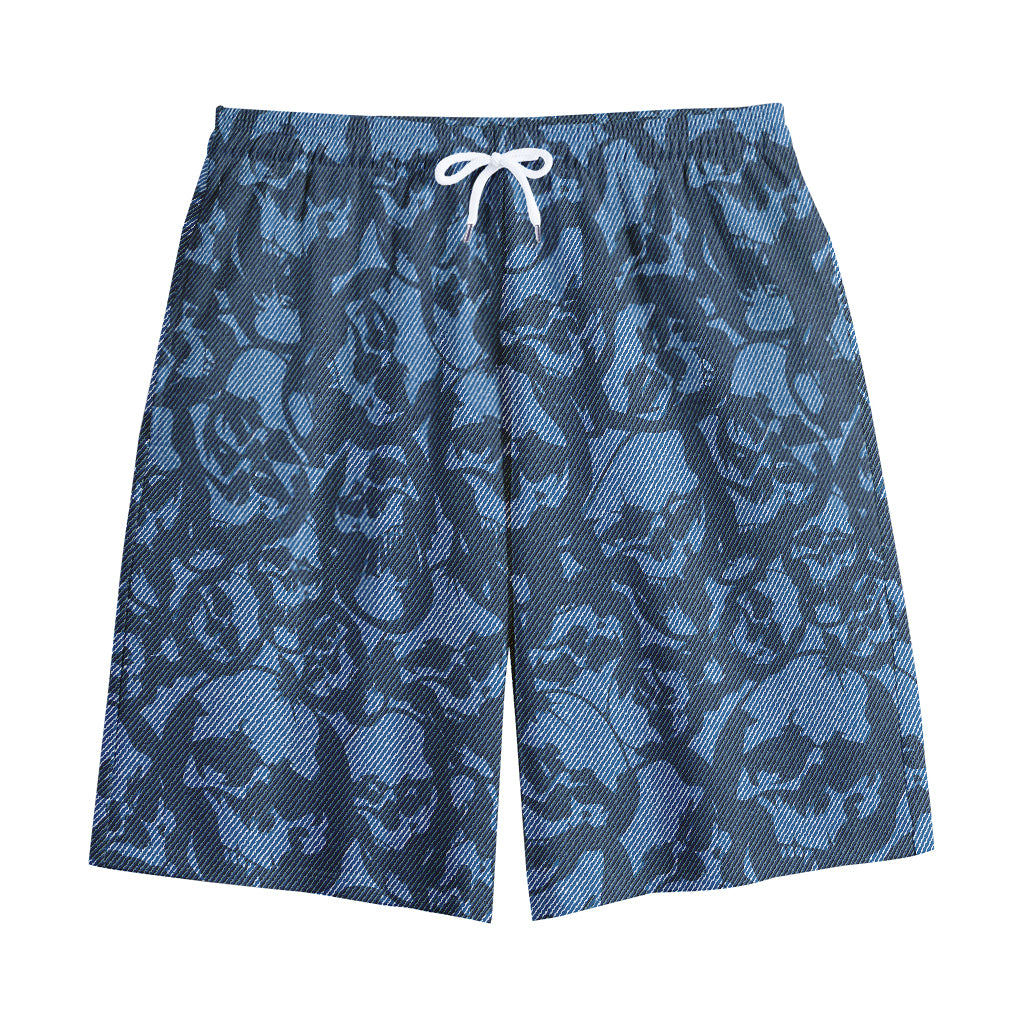 Skull Denim Jeans Pattern Print Cotton Shorts