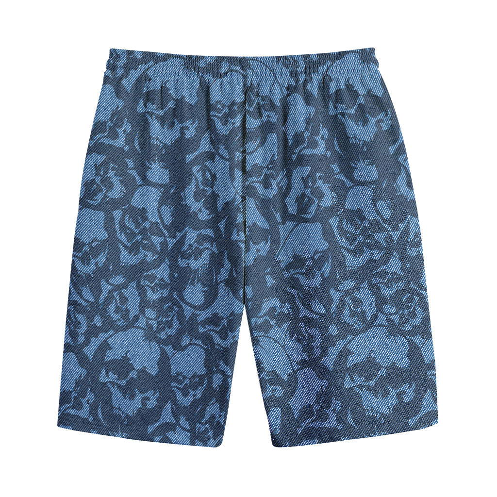 Skull Denim Jeans Pattern Print Cotton Shorts