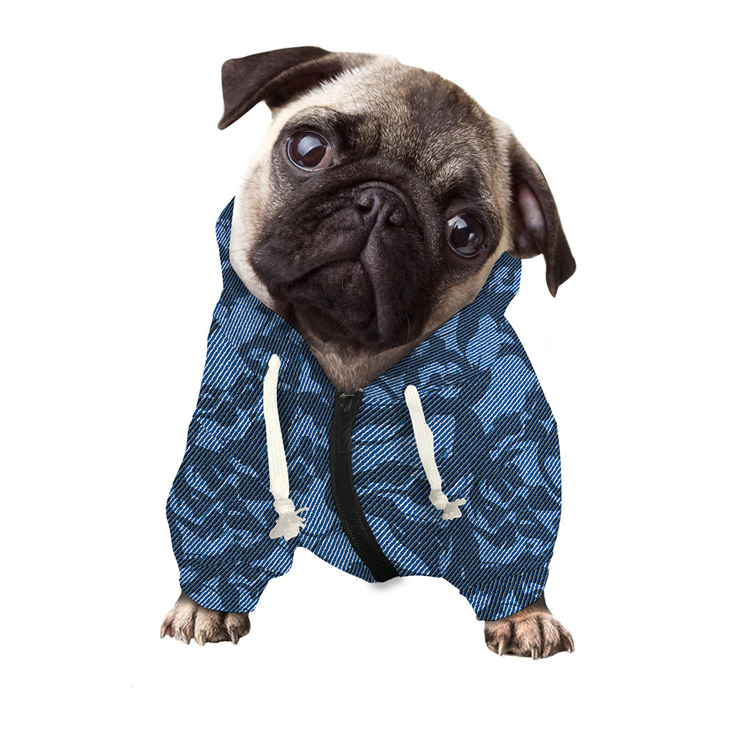 Skull Denim Jeans Pattern Print Dog Zip Up Hoodie