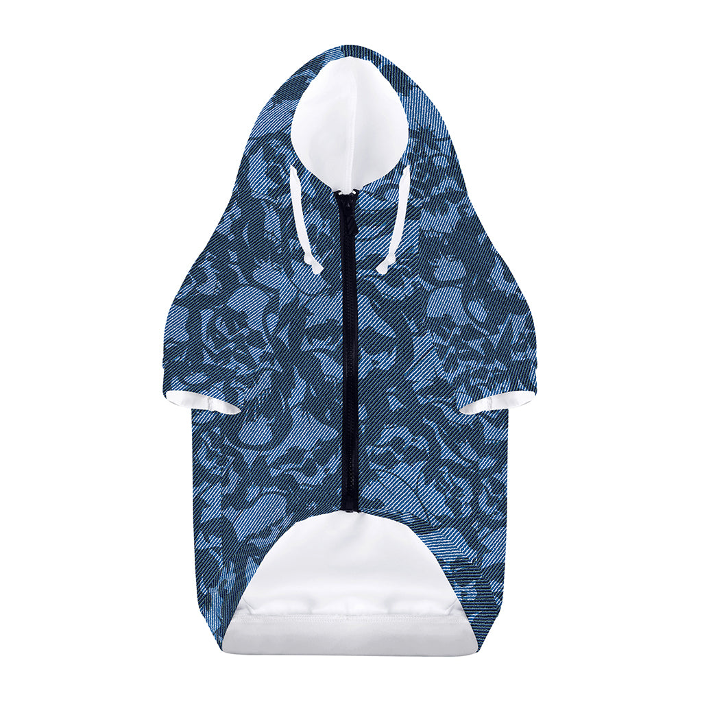 Skull Denim Jeans Pattern Print Dog Zip Up Hoodie