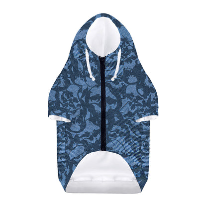 Skull Denim Jeans Pattern Print Dog Zip Up Hoodie