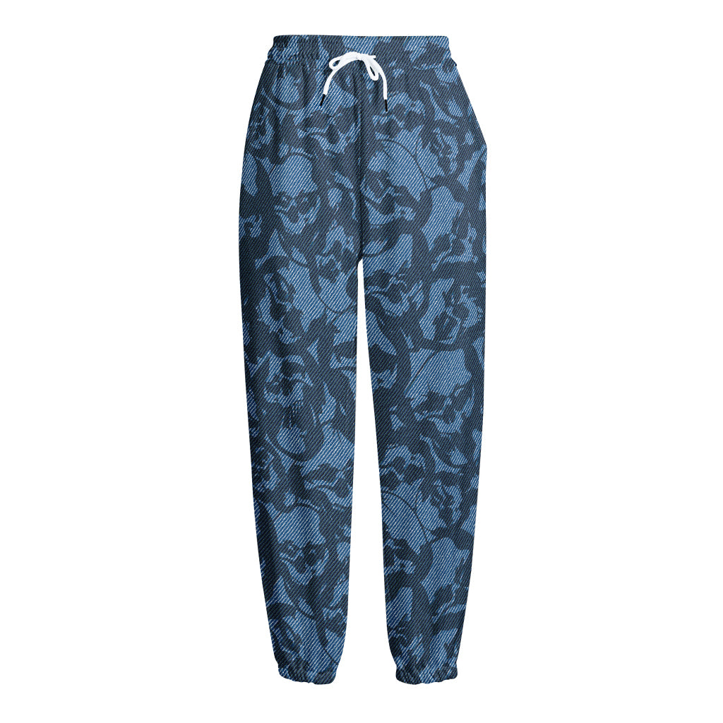 Skull Denim Jeans Pattern Print Fleece Lined Knit Pants