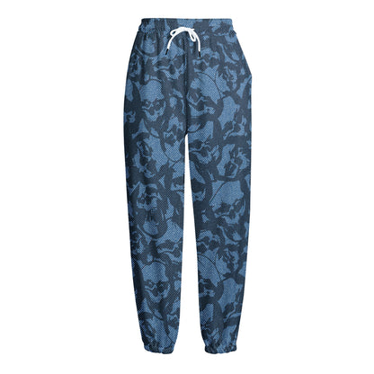 Skull Denim Jeans Pattern Print Fleece Lined Knit Pants