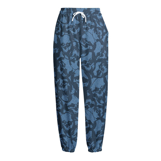 Skull Denim Jeans Pattern Print Fleece Lined Knit Pants