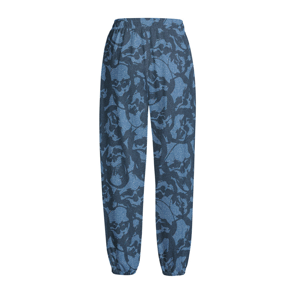Skull Denim Jeans Pattern Print Fleece Lined Knit Pants