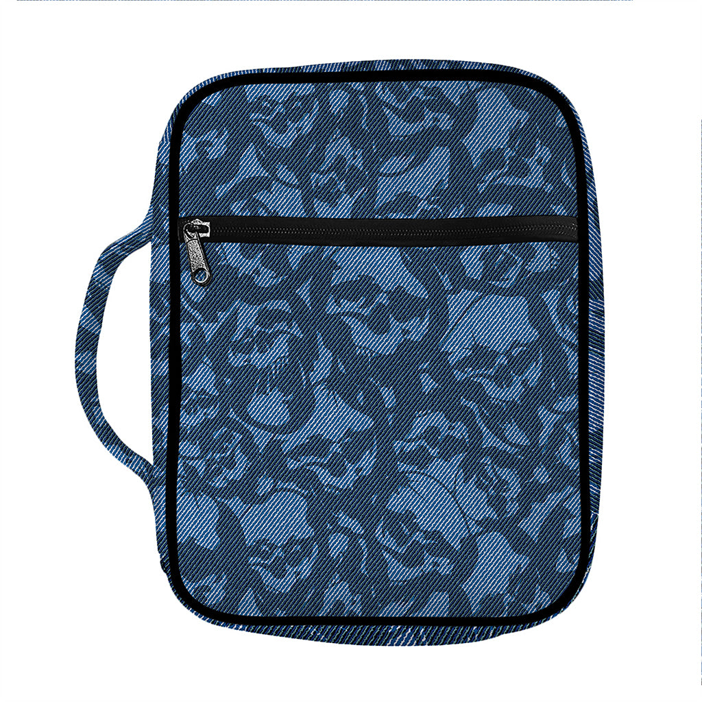 Skull Denim Jeans Pattern Print Front Pocket Bible Bag