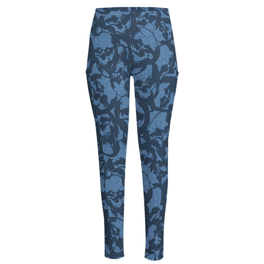 Skull Denim Jeans Pattern Print High-Waisted Pocket Leggings