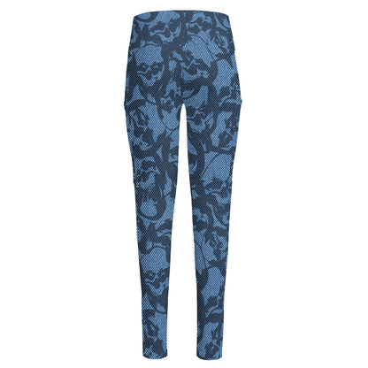 Skull Denim Jeans Pattern Print High-Waisted Pocket Leggings