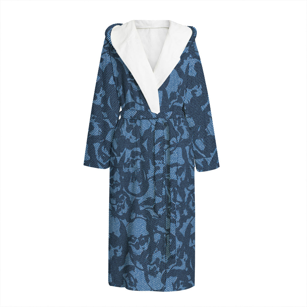 Skull Denim Jeans Pattern Print Hooded Bathrobe