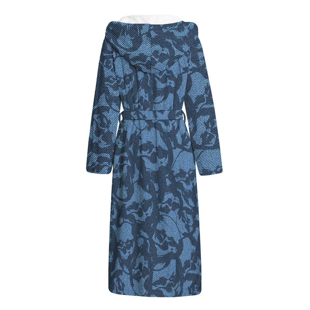 Skull Denim Jeans Pattern Print Hooded Bathrobe