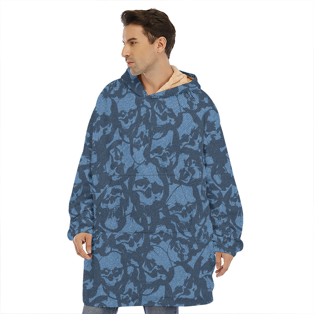 Skull Denim Jeans Pattern Print Hoodie Blanket