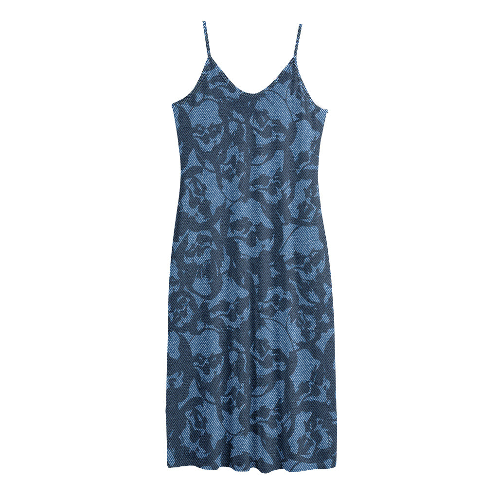 Skull Denim Jeans Pattern Print Jersey Midi Cami Dress