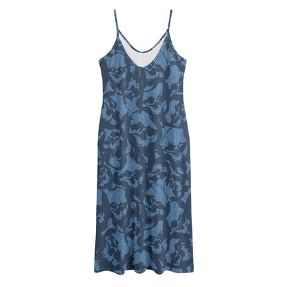 Skull Denim Jeans Pattern Print Jersey Midi Cami Dress