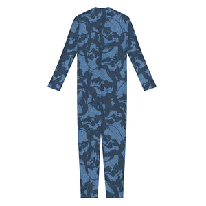 Skull Denim Jeans Pattern Print Jumpsuit