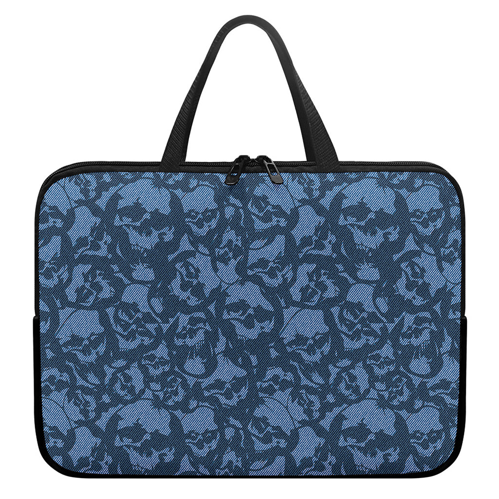 Skull Denim Jeans Pattern Print Laptop Sleeve With Handle