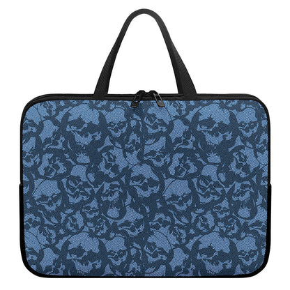 Skull Denim Jeans Pattern Print Laptop Sleeve With Handle