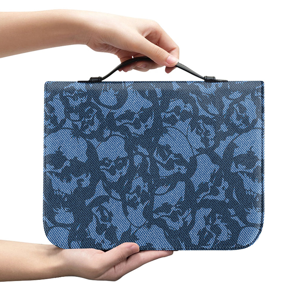 Skull Denim Jeans Pattern Print Leather Bible Cover