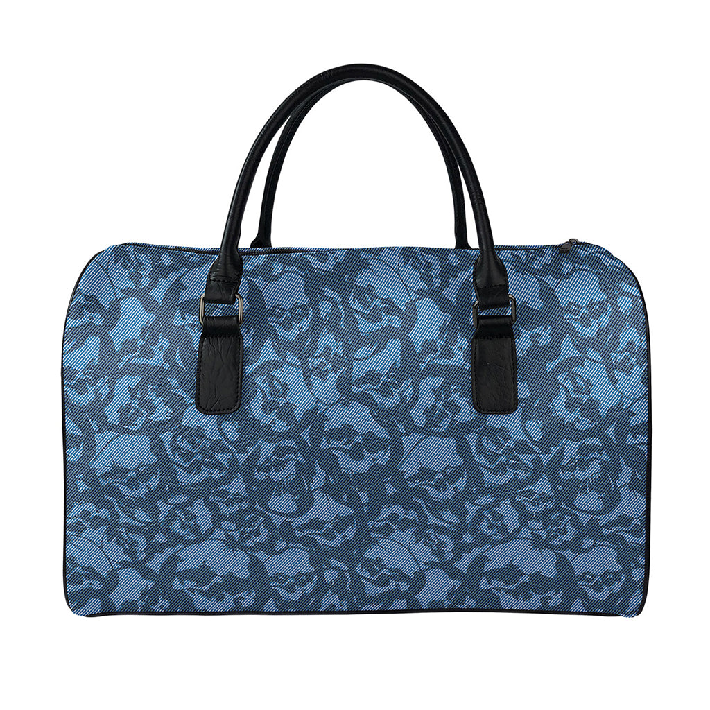 Skull Denim Jeans Pattern Print Leather Duffle Bag