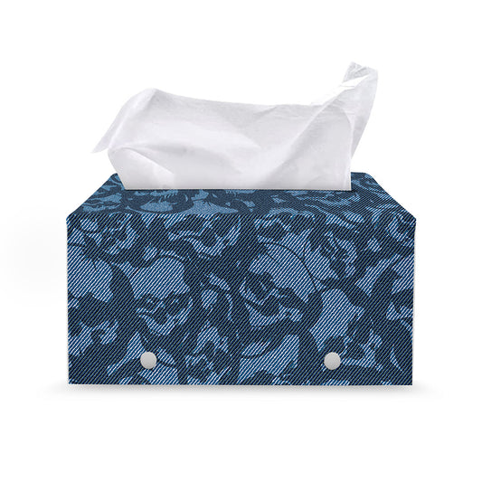 Skull Denim Jeans Pattern Print Leather Tissue Box Cover