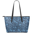Skull Denim Jeans Pattern Print Leather Tote Bag With Zipper