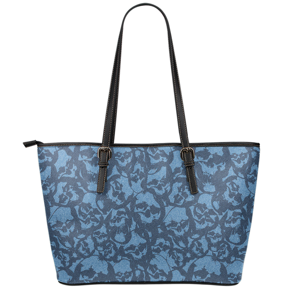 Skull Denim Jeans Pattern Print Leather Tote Bag