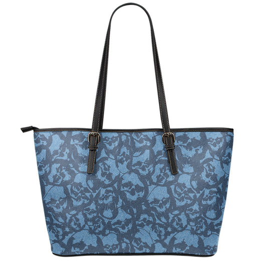 Skull Denim Jeans Pattern Print Leather Tote Bag